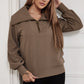 Pocketed Quarter Zip Collared Neck Sweatshirt