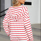 Drawstring Striped Long Sleeve Hoodie