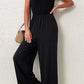 Smocked Sleeveless Wide Leg Jumpsuit with Pockets