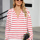 Drawstring Striped Long Sleeve Hoodie