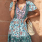 Printed V-Neck Flutter Sleeve Dress