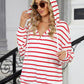 Drawstring Striped Long Sleeve Hoodie