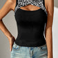 Leopard Cutout Round Neck Tank