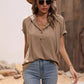 Half Button Hooded Short Sleeve Blouse