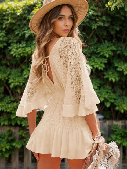 Lace Cutout Half Sleeve Mini Dress