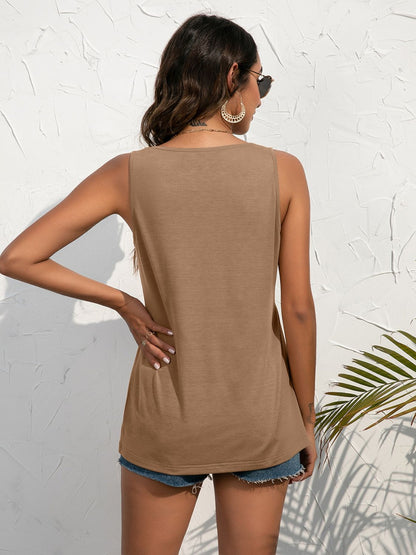 Decorative Button Scoop Neck Tank