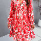 Backless Printed V-Neck Flounce Sleeve Dress