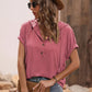 Half Button Hooded Short Sleeve Blouse