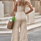 Tie-Shoulder Smocked Tiered Jumpsuit