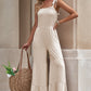 Tie-Shoulder Smocked Tiered Jumpsuit