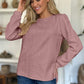 FAM-FAM Textured Round Neck Long Sleeve Sweatshirt