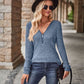 Half-Zip V-Neck Long Sleeve Top