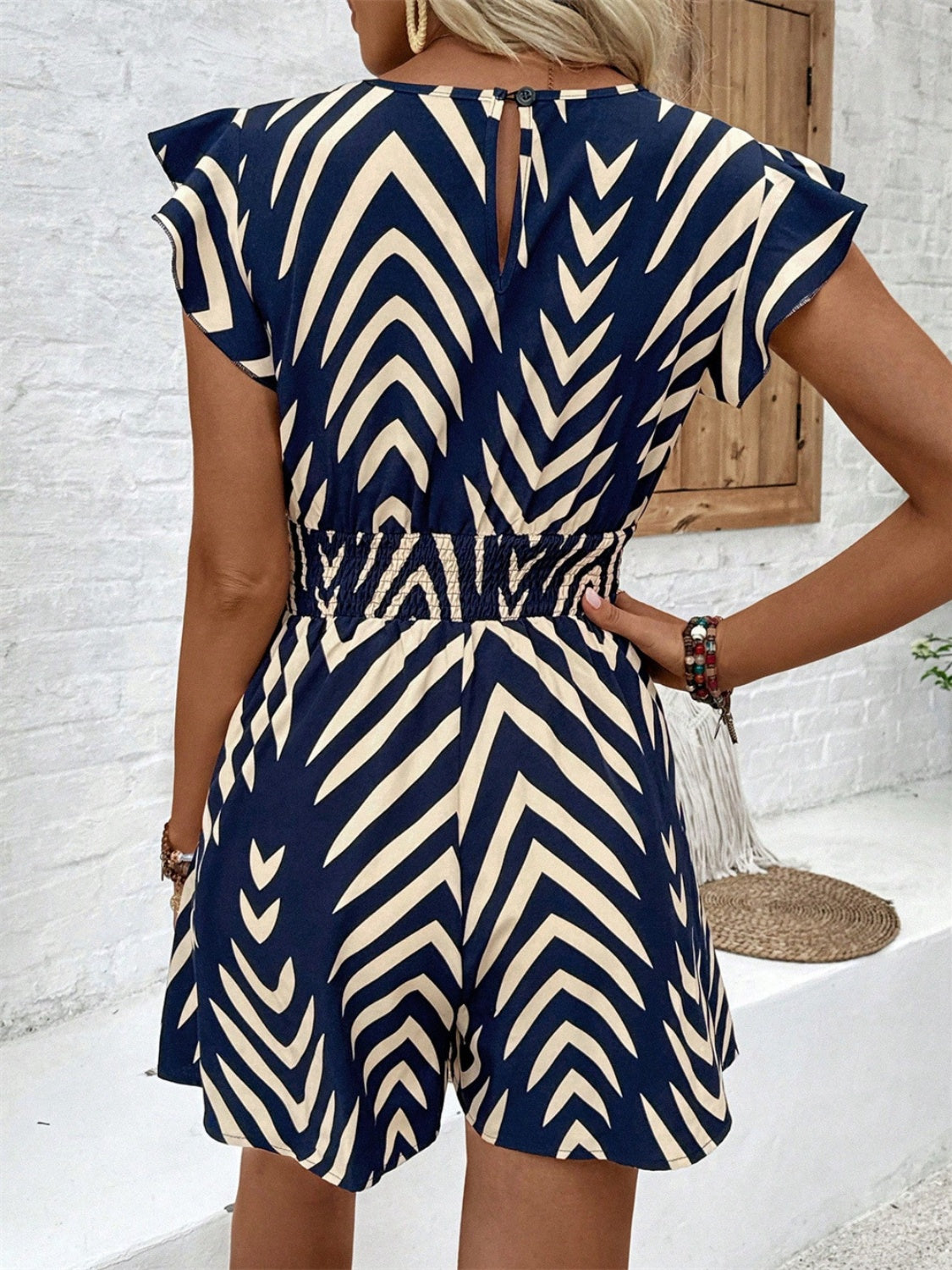 Printed Surplice Cap Sleeve Romper