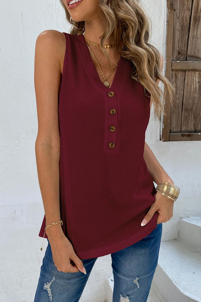 Buttoned V-Neck Tank