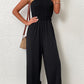 Smocked Sleeveless Wide Leg Jumpsuit with Pockets