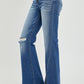 RISEN Full Size High Rise Front Slit Frayed Hem Flare Jeans