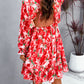 Backless Printed V-Neck Flounce Sleeve Dress