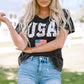 USA Cutout Round Neck Short Sleeve T-Shirt