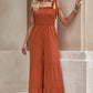 Tie-Shoulder Smocked Tiered Jumpsuit