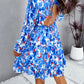 Backless Printed V-Neck Flounce Sleeve Dress