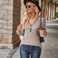 Half-Zip V-Neck Long Sleeve Top