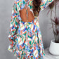 Backless Printed V-Neck Flounce Sleeve Dress