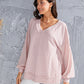 V-Neck Drop Shoulder Lantern Sleeve Blouse