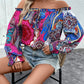 Tied Ruffled Printed Off-Shoulder Long Sleeve Blouse