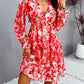 Backless Printed V-Neck Flounce Sleeve Dress