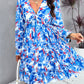 Backless Printed V-Neck Flounce Sleeve Dress