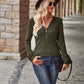 Half-Zip V-Neck Long Sleeve Top