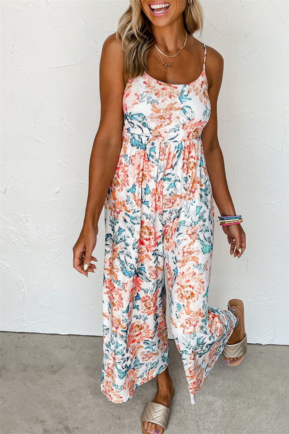 Printed Scoop Neck Wide Leg Jumpsuit