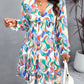 Backless Printed V-Neck Flounce Sleeve Dress