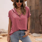 Half Button Hooded Short Sleeve Blouse