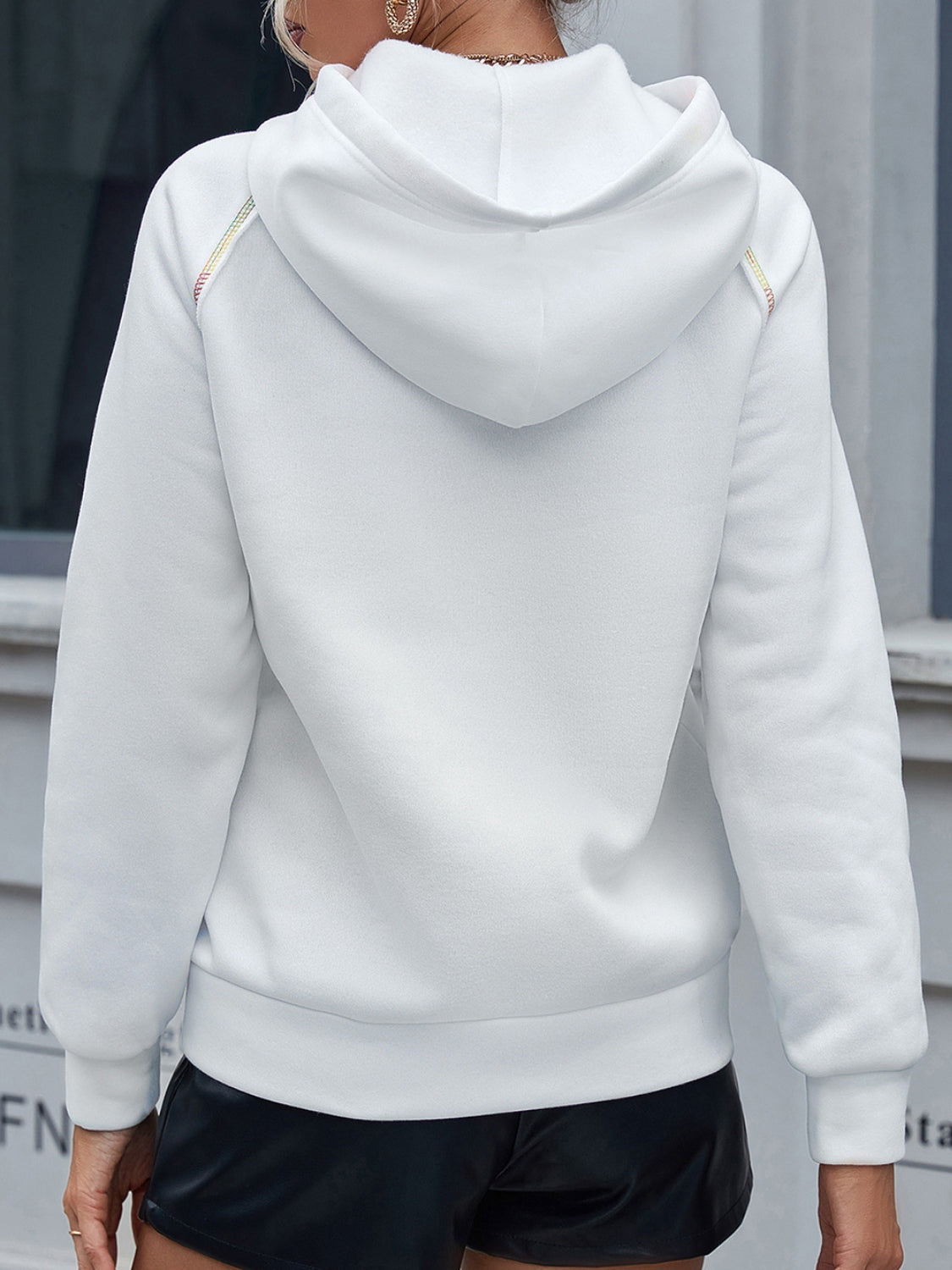 Ivy Lane Contrast Stitching Drawstring Raglan Sleeve Hoodie