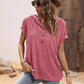 Half Button Hooded Short Sleeve Blouse